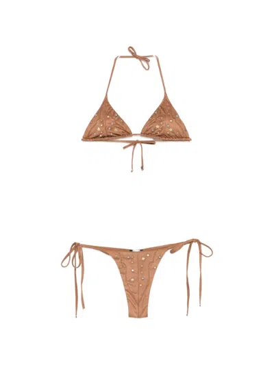 Venuja Crystal-embellished Bikini Set In Brown
