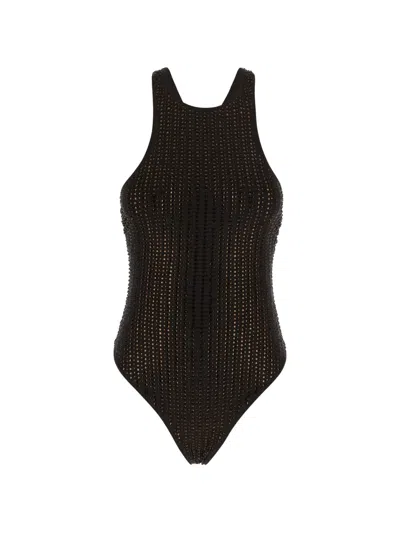 Venuja Crystal-embellished Halterneck Swimsuit In Black