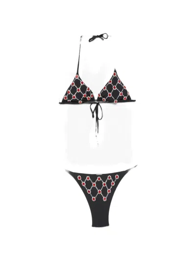 Venuja Crystal-embellished Lattice Bikini In Black