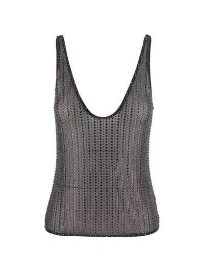 Venuja Crystal-embellished Mesh Top In Gray