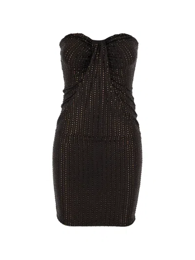 Venuja Crystal-embellished Ruched Mini Dress In Black