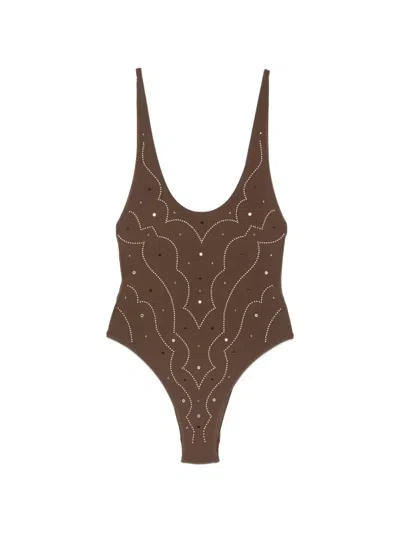 Venuja Crystal-embellished Swimsuit In Brown