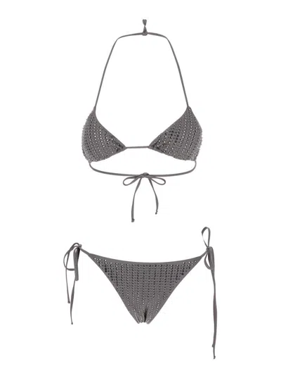 VENUJA GREY BIKINI WITH TRIANGLE DESIGN AND ALL-OVER STUD DECORATIONS