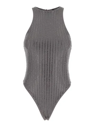 Venuja Grey One-piece Swimsuit With All-over Stud Decoration In Tech Fabric Woman
