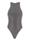Venuja Grey One-piece Swimsuit With All-over Stud Decoration In Tech Fabric Woman In Grey