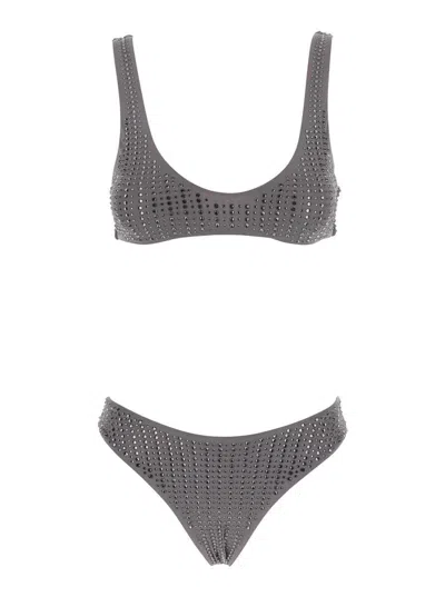Venuja Grey Swimsuit With U-neck And All-over Stud Decorations In Tech Fabric Woman