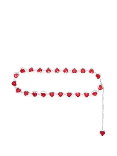 Venuja Heart-rhinestones Chain Belt In Silver/red