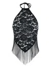 Venuja 'bohemia' Black Top With Halterneck And All-over Floral Embroidery In Black