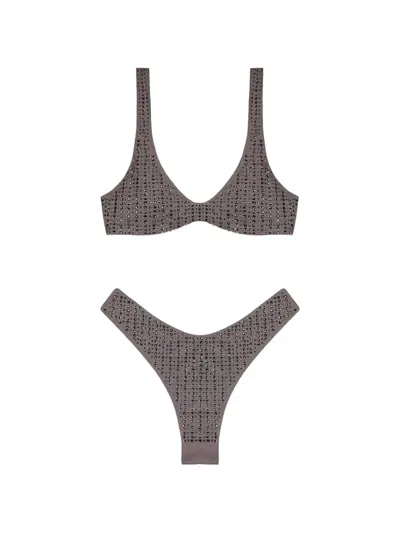 Venuja Malibu Crystal-embellished Bikini In Gray
