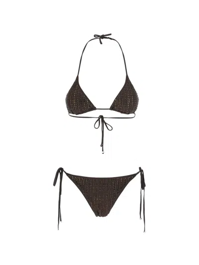 Venuja Malibu Crystal-embellished Triangle Bikini In Brown