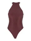 Venuja High-neck Embellished Swimsuit In Burgundy