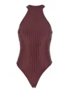Venuja High-neck Embellished Swimsuit In Burgundy