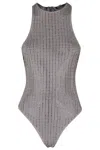 Venuja Grey One-piece Swimsuit With All-over Stud Decoration In Tech Fabric Woman In Gray