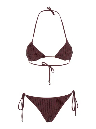Venuja Malibu Triangle + Self Tie Slip (full Coverage) In Burgundy
