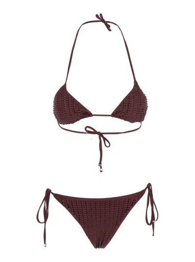 VENUJA BORDEAUX BIKINI WITH TIE CLOSURE AND STUD EMBELLISHMENTS
