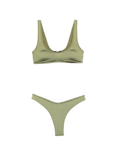 Venuja Metallic-finish Bikini In Green