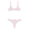 Venuja Pink High Cut Bikini With Brazilian Cut Bottoms And All-over Pinstripe Rhinestones Embellishments In