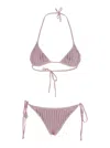Venuja Pink Bikini With Adjustable Tie Closure And All-over Pinstripe Rhinestones Embellishments In Tech Fa In Pink