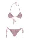 Venuja Pink Bikini With Adjustable Tie Closure And All-over Pinstripe Rhinestones Embellishments In Tech Fa In Pink