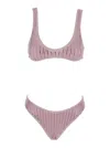 Venuja Pink High Cut Bikini With Brazilian Cut Bottoms And All-over Pinstripe Rhinestones Embellishments In