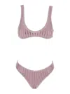 Venuja Pink High Cut Bikini With Brazilian Cut Bottoms And All-over Pinstripe Rhinestones Embellishments In
