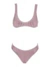 Venuja Pink High Cut Bikini With Brazilian Cut Bottoms And All-over Pinstripe Rhinestones Embellishments In