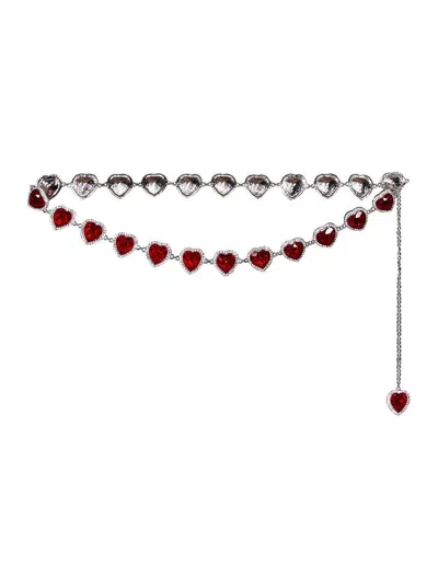 Venuja Red Rhinestoned Body Chain With Heart Shaped Pendant In Glass And Copper Woman In Burgundy