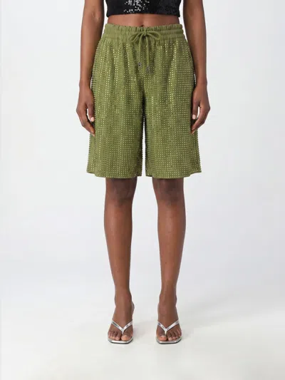Venuja Green Swim Shorts With Elastic Drawstring Waist And All-over Pinstripe Rhinestones Embellishments In