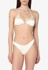 Venuja Beige High Cut Bikini With Adjustable Tie Closure And Brazilian Cut Bottoms In Tech Fabric Stretch W
