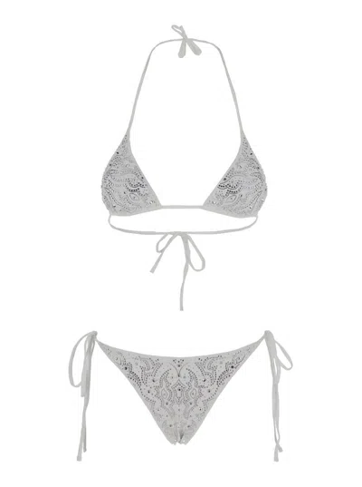 Venuja White Bikini With Removable Top Cups And All-over Beaded Embellishments