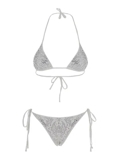 VENUJA WHITE BIKINI WITH REMOVABLE TOP CUPS AND ALL-OVER BEADED EMBELLISHMENTS  IN TECH FABRIC STRETCH WOMA