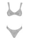 Venuja White High Cut Bikini With Top With Adjustable Rear Closure And All-over Beaded Embellishment In Tec In Gray