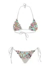 Venuja White Rhinestoned Bikini With Adjustable Tie Closure And All-over Floral Embroidery In Blue