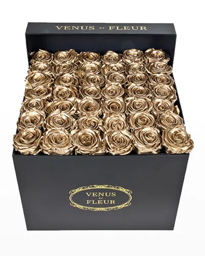 Venus Et Fleur Classic Large Square Rose Box In Gold