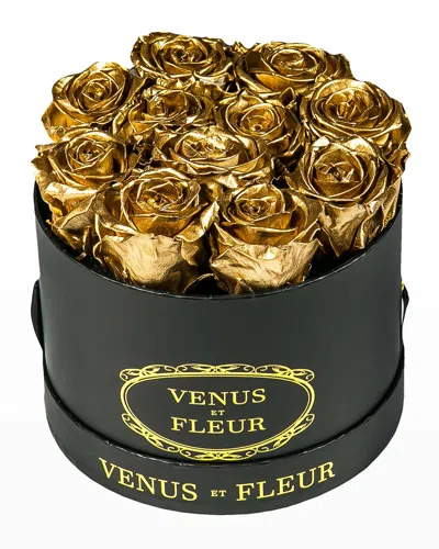 Venus Et Fleur Classic Small Round Rose Box In Gold