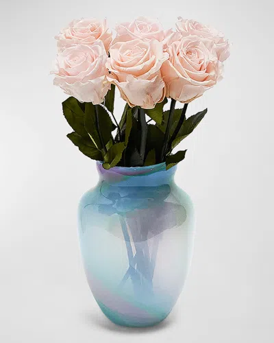 Venus Et Fleur Eternity Rose Multicolor Glass Vase Arrangement In Blue