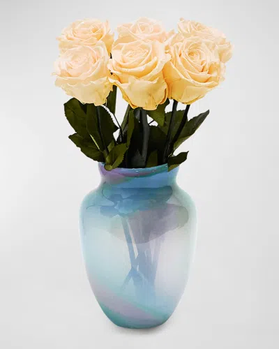 Venus Et Fleur Eternity Rose Multicolor Glass Vase Arrangement In Blue