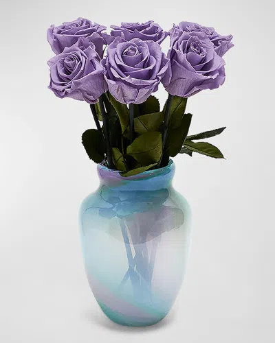 Venus Et Fleur Eternity Rose Multicolor Glass Vase Arrangement In Blue