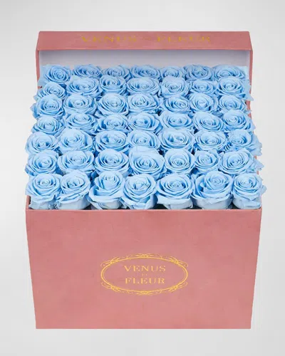 Venus Et Fleur Large Square Pink Suede Bouquet Of Roses In Blue