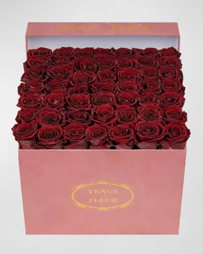 Venus Et Fleur Large Square Pink Suede Bouquet Of Roses In Red
