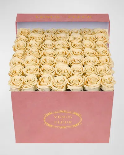 Venus Et Fleur Large Square Pink Suede Bouquet Of Roses In Champagne
