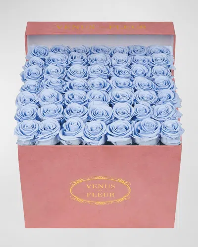Venus Et Fleur Large Square Pink Suede Bouquet Of Roses In Blue