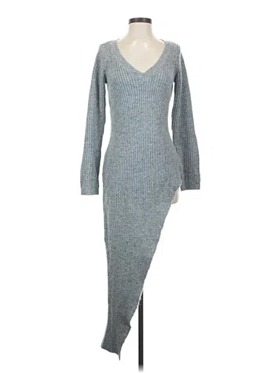 Pre-owned Venus Long Sleeve Top Gray Plunge Neckline Tops