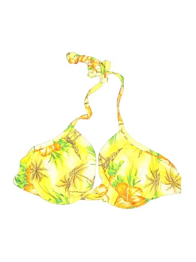 Pre-owned Venus Swimsuit Top Yellow Tropical Pattern Swimwear