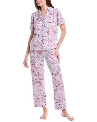 Vera Bradley 3pc Notch Collar Top, Short & Pant Pajama Set In Pink