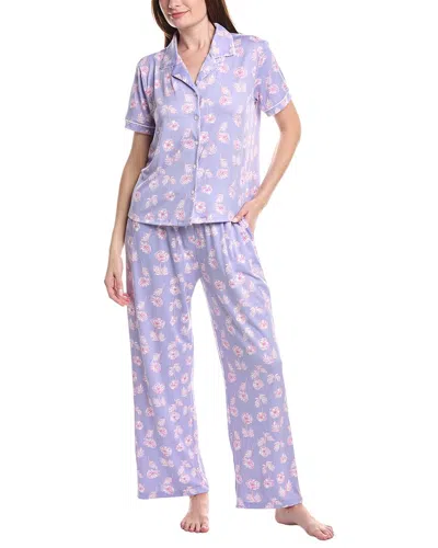 Vera Bradley 3pc Notch Collar Top, Short & Pant Pajama Set In Purple