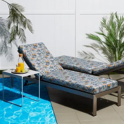 Vera Bradley Outdoor 3" Chaise Lounge Cushion In Rain Forest Toile Gray,gold