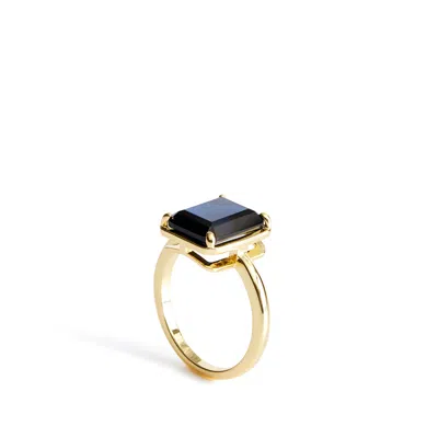 Vera Bradley Outlet 14k Gold Plated Emerald Cut Gemstone Ring In Black