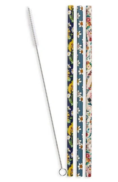 Vera Bradley Set Of 4 Reusable Straws In Multi
