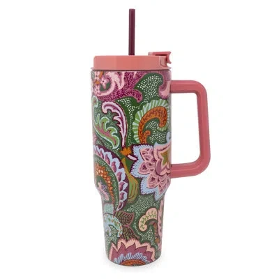 Vera Bradley Stainless Steel 40 Oz. Tumbler, Leaf Me Not Paisley In Green;pink